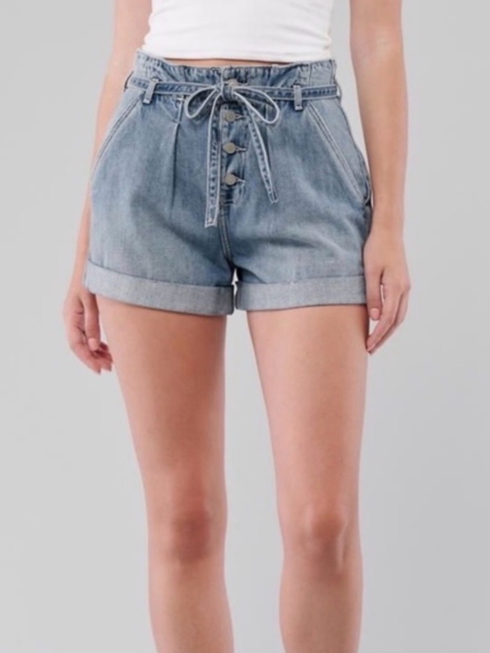 Hollister curvy ultra high rise denim mom short button fly rolled hem